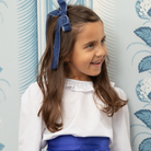 Henry Duvall Ruthie Ruffled Blouse for girls in Classic White, featuring a ruffle collar, long sleeves, and ruffled cuffs for fall and winter layering.