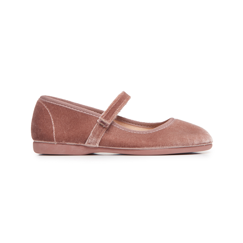 Rose pink velvet Mary Jane shoes by Childrenchic with Velcro strap, perfect for pairing with Henry Duvall Beacon Hill Blooms fall outfits