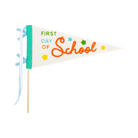 Decorative pennant with 'First Day of School' text on a white background
