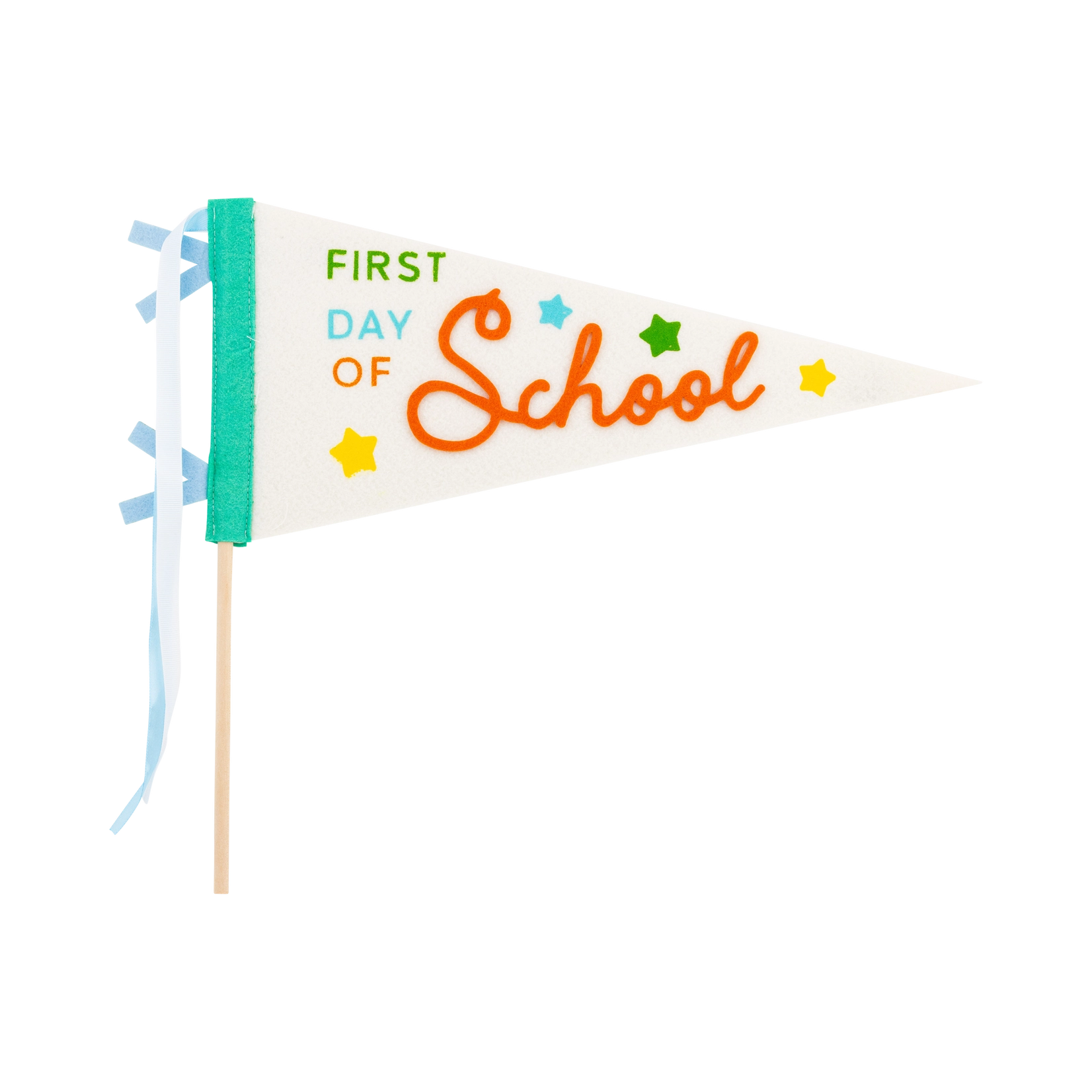 Decorative pennant with 'First Day of School' text on a white background