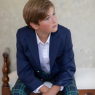 Henry Duvall classic navy boys blazer with gold HD buttons, a timeless tailored blazer for polished, preppy dressing.