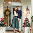 Henry Duvall Audrey Skirt for women in green and navy Newbury Tartan, classic holiday plaid skirt with flattering pleats and timeless silhouette, perfect for festive gatherings and family photos