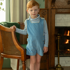 Henry Duvall James Henry Jon Jon for baby and toddler boys in Brookhaven Blue corduroy with contrasting King’s Way Khaki corduroy trim, a classic fall outfit for layering, family photos, Thanksgiving, church, and everyday wear.