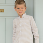Henry Duvall Bennett Button Down in King's Way Khaki Check, classic boys fall dress shirt perfect for pairing with khaki corduroy trousers and coordinating sibling sets