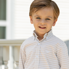 Henry Duvall Bennett Button Down in King's Way Khaki Check, classic boys fall dress shirt perfect for pairing with khaki corduroy trousers and coordinating sibling sets
