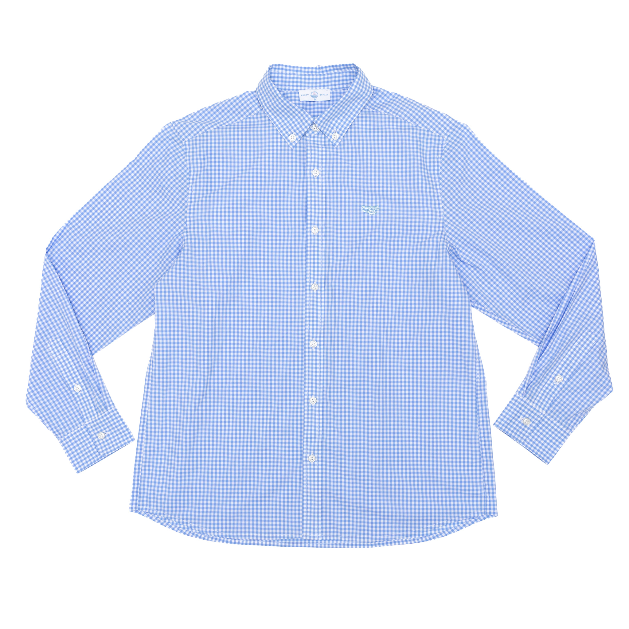 Henry Duvall Men’s Button Down Shirt in Charles Street Check blue gingham, classic fall shirt for men designed to coordinate with family and children’s outfits
