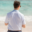 Henry Duvall men’s performance polo in breathable stretch fabric, classic preppy short sleeve polo shirt for golf, work, and everyday wear.