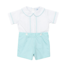 Henry Duvall Benjamin Button-On for baby boys in seafoam blue, a classic heirloom-style button-on outfit with tailored silhouette.