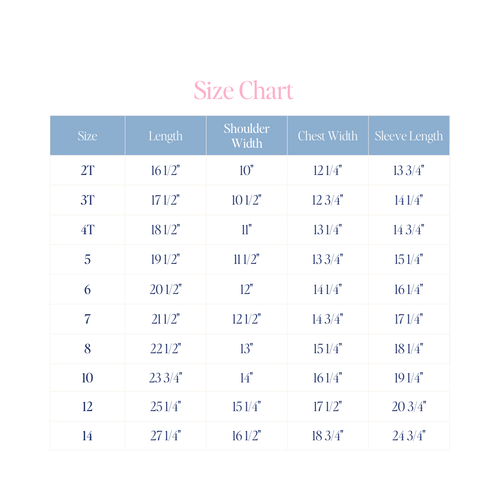 Bennett Button Down in Bailey's Bay Blue Gingham size chart