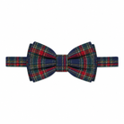 Boys’ pre-tied Baker Bow Tie in navy, red, and green Tinsel Tartan with subtle metallic thread and easy-on clasp.