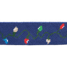 Men’s needlepoint belt with hand-stitched Christmas lights design, leather backing and brass buckle, classic holiday accessory – Henry Duvall