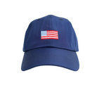 Blue cap with an American flag patch on a white background