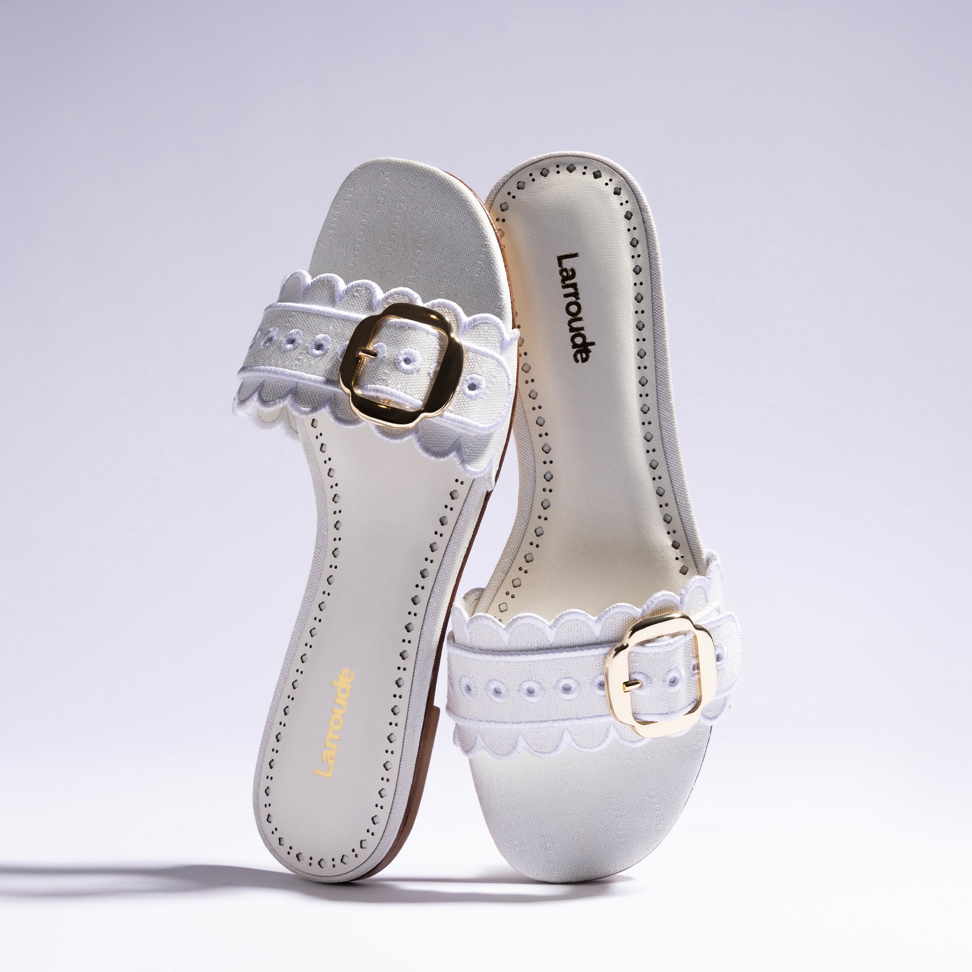 Ivy Broderie Flat Mule In White Raffia - Henry Duvall