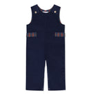 Boys’ Louis Longall in Midnight Blue Corduroy with Tinsel Tartan tabs, HD gold buttons, and full tartan lining designed to show when the cuffs are rolled.