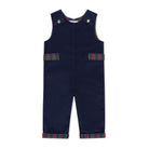 Boys’ Louis Longall in Midnight Blue Corduroy with Tinsel Tartan tabs, HD gold buttons, and full tartan lining designed to show when the cuffs are rolled.