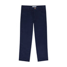 Boys’ Bradford Trousers in Midnight Blue Corduroy, fully lined in Tinsel Tartan with cuffed hems revealing festive navy, red, and green plaid.