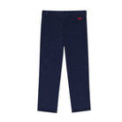 Boys’ Bradford Trousers in Midnight Blue Corduroy, fully lined in Tinsel Tartan with cuffed hems revealing festive navy, red, and green plaid.
