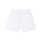 Boys’ white spring dress shorts in crisp cotton with flat front and elastic back waistband, by Henry Duvall – versatile for Easter, portraits, and warm-weather occasions.