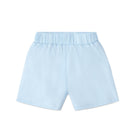 Boys’ light blue spring dress shorts in crisp cotton with flat front and elastic back waistband, by Henry Duvall – versatile for Easter, portraits, and warm-weather occasions.
