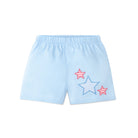 Henry Duvall Liam boys shorts in blue with red white and blue star embroidery, classic preppy patriotic shorts for Memorial Day, 4th of July, and summer wear