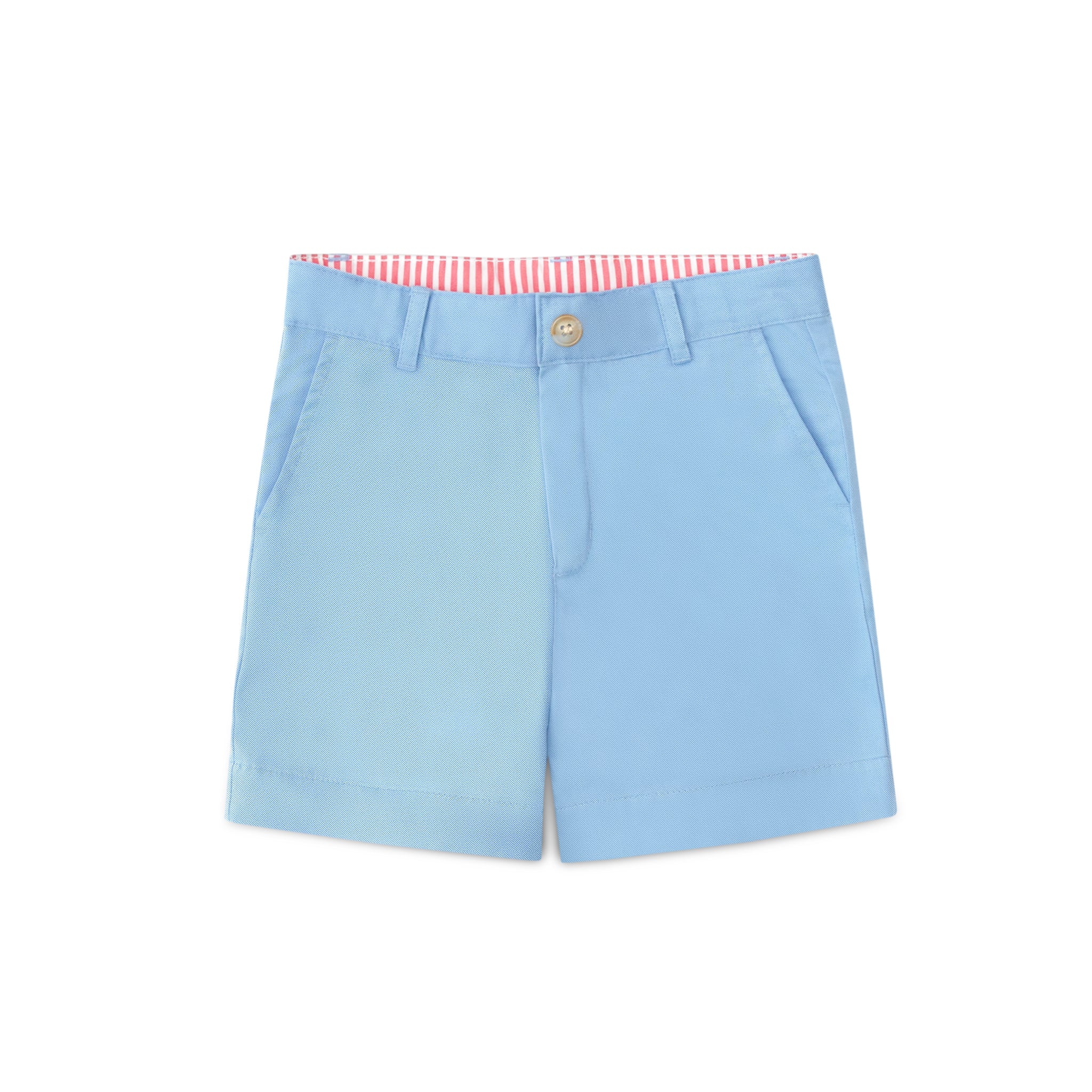 Henry Duvall Wyatt boys shorts in East Beach Blue with Seaside Stripe cuff, classic preppy summer shorts for Memorial Day, 4th of July, and everyday wear