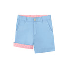 Henry Duvall Wyatt boys shorts in East Beach Blue with Seaside Stripe cuff, classic preppy summer shorts for Memorial Day, 4th of July, and everyday wear