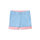 Henry Duvall Wyatt boys shorts in East Beach Blue with Seaside Stripe cuff, classic preppy summer shorts for Memorial Day, 4th of July, and everyday wear