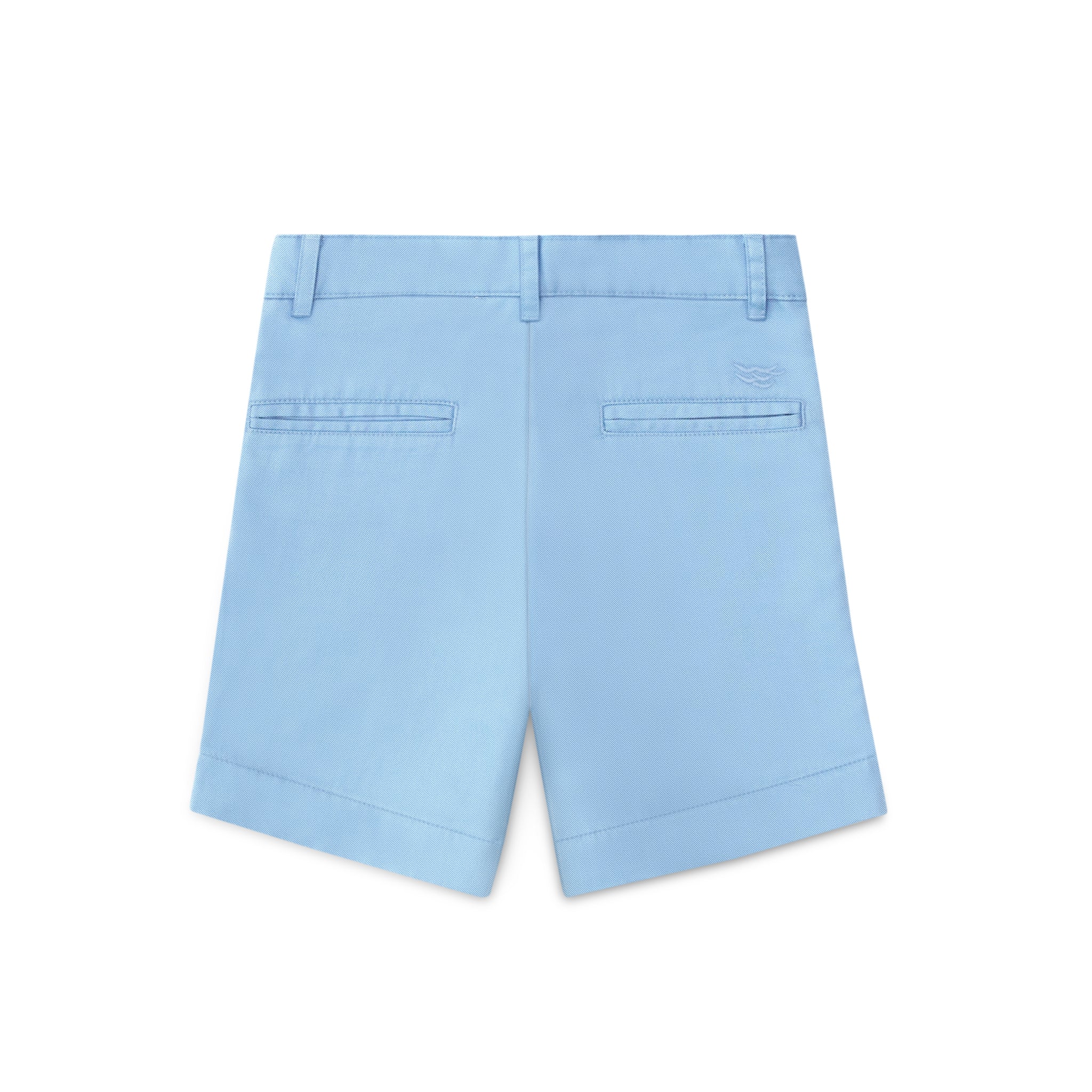 Henry Duvall Wyatt boys shorts in East Beach Blue with Seaside Stripe cuff, classic preppy summer shorts for Memorial Day, 4th of July, and everyday wear