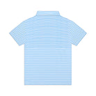 Blue and white striped polo shirt on a white background