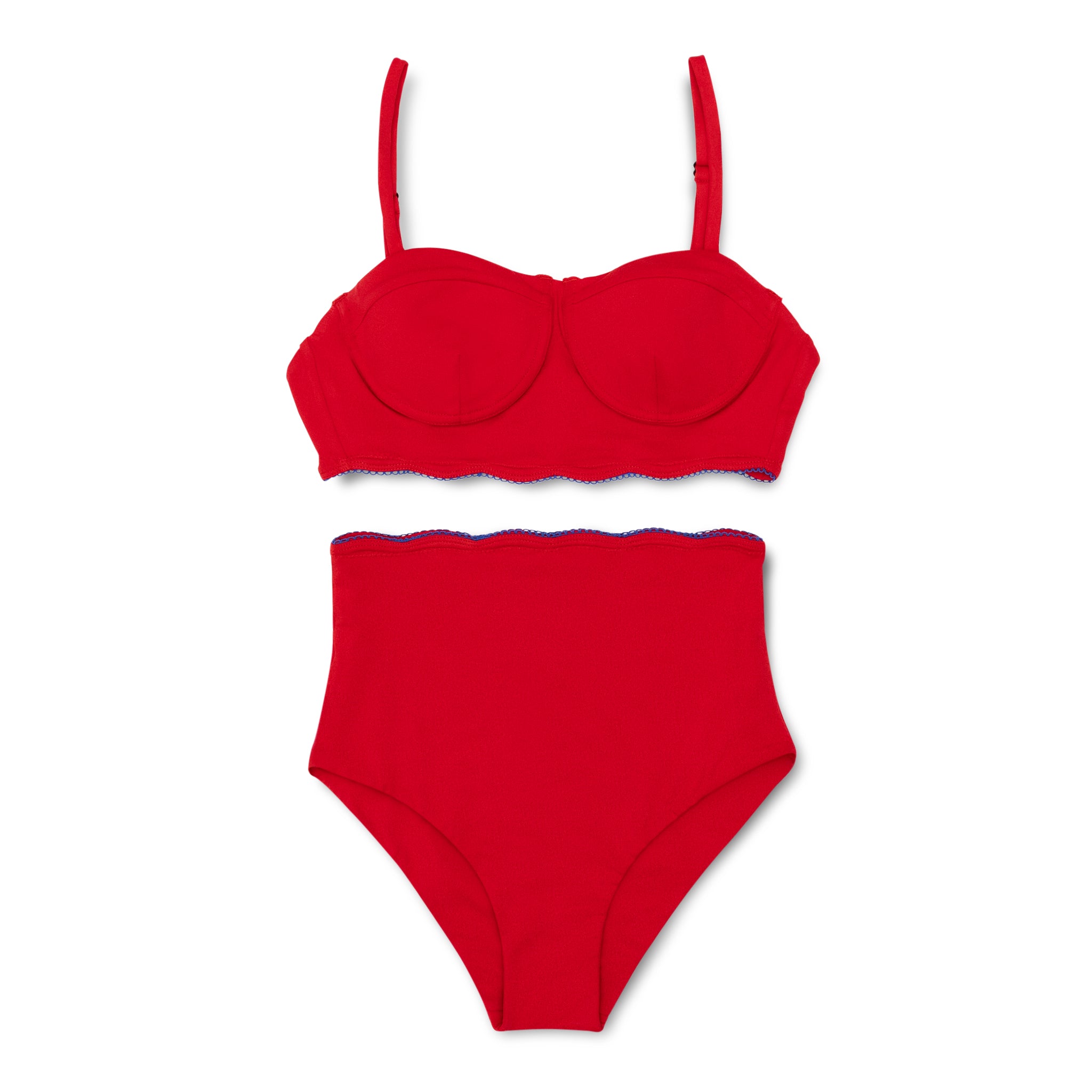 Woman’s preppy bikini, flattering two-piece swimsuit with UPF 50+ sun protection, designed to match kids’ and baby swim styles
