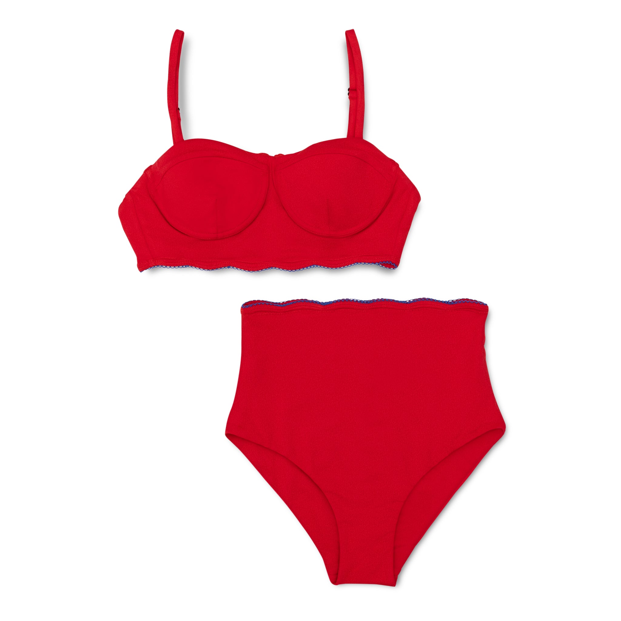 Woman’s preppy bikini, flattering two-piece swimsuit with UPF 50+ sun protection, designed to match kids’ and baby swim styles