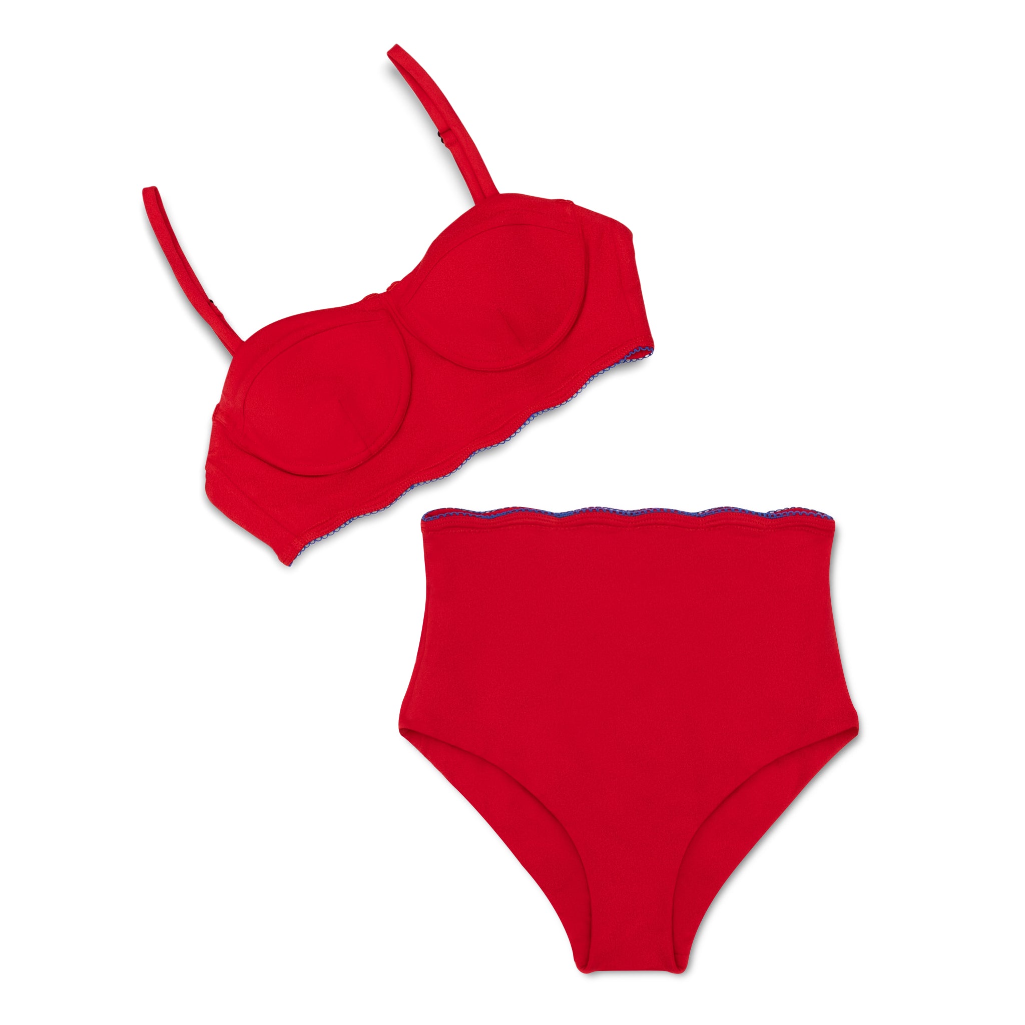 Woman’s preppy bikini, flattering two-piece swimsuit with UPF 50+ sun protection, designed to match kids’ and baby swim styles