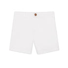 White shorts with a brown button on a white background