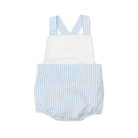 Henry Duvall Henry Sunsuit for baby boys in Seaside Stripe, a classic pale blue and white striped sunsuit with adjustable criss-cross straps