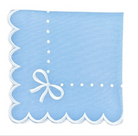 Light blue fabric with white scalloped edge and bow design on a white background