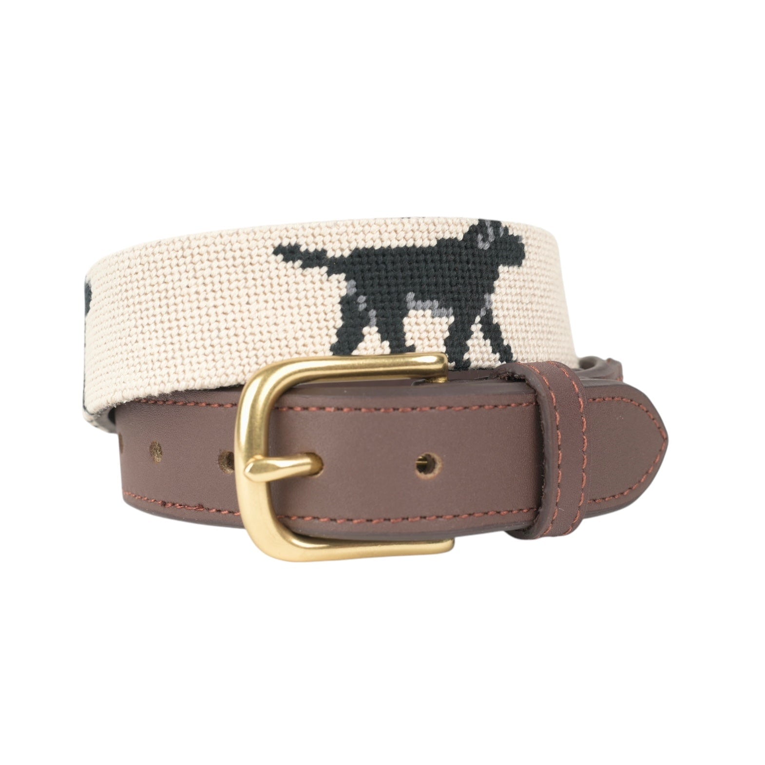 Children’s Labrador needlepoint belt with fall colors and leather trim, classic embroidered belt for boys who love dogs or matching with Dad