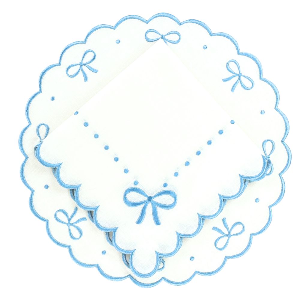 Studio Collection: Juliet Bows Napkins in White & Blue, Set of 4 - Henry Duvall