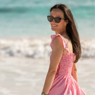 Henry Duvall Kate Dress for women in Sconset Stripe, a classic summer dress with smocked embroidered bodice and full gathered skirt.