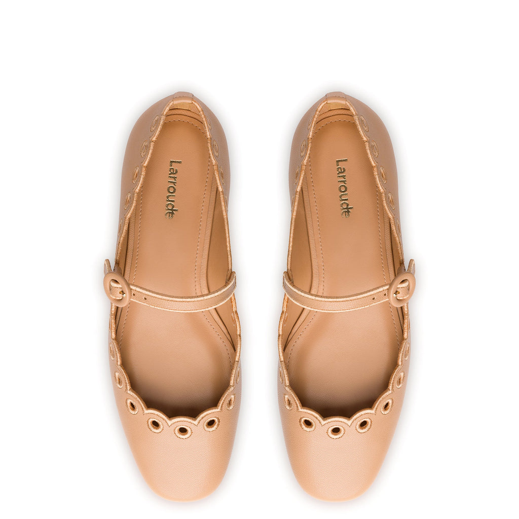 Blair Broderie Ballet Flat In Tan Leather - Henry Duvall