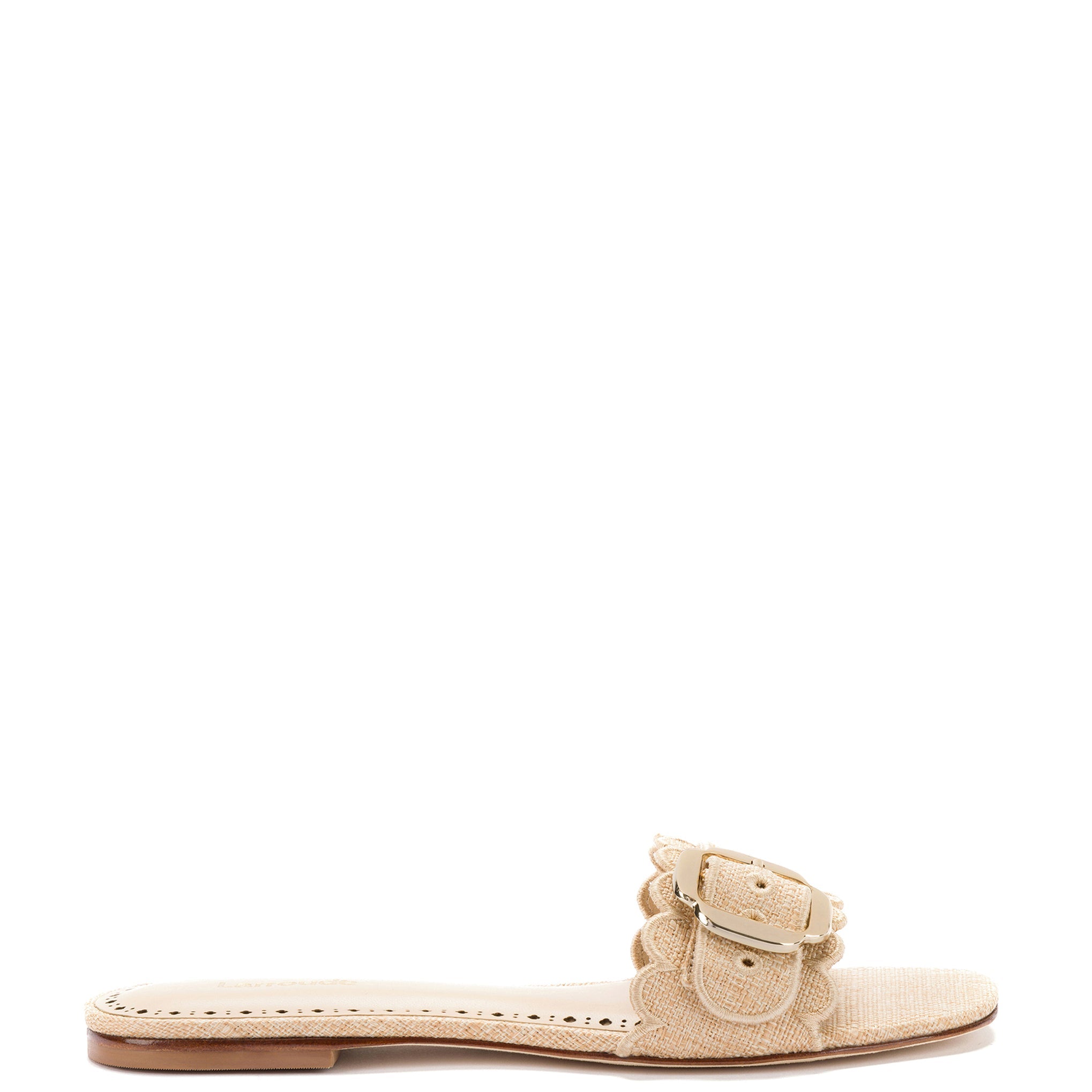 Ivy Broderie Flat Mule In Beige Raffia - Henry Duvall