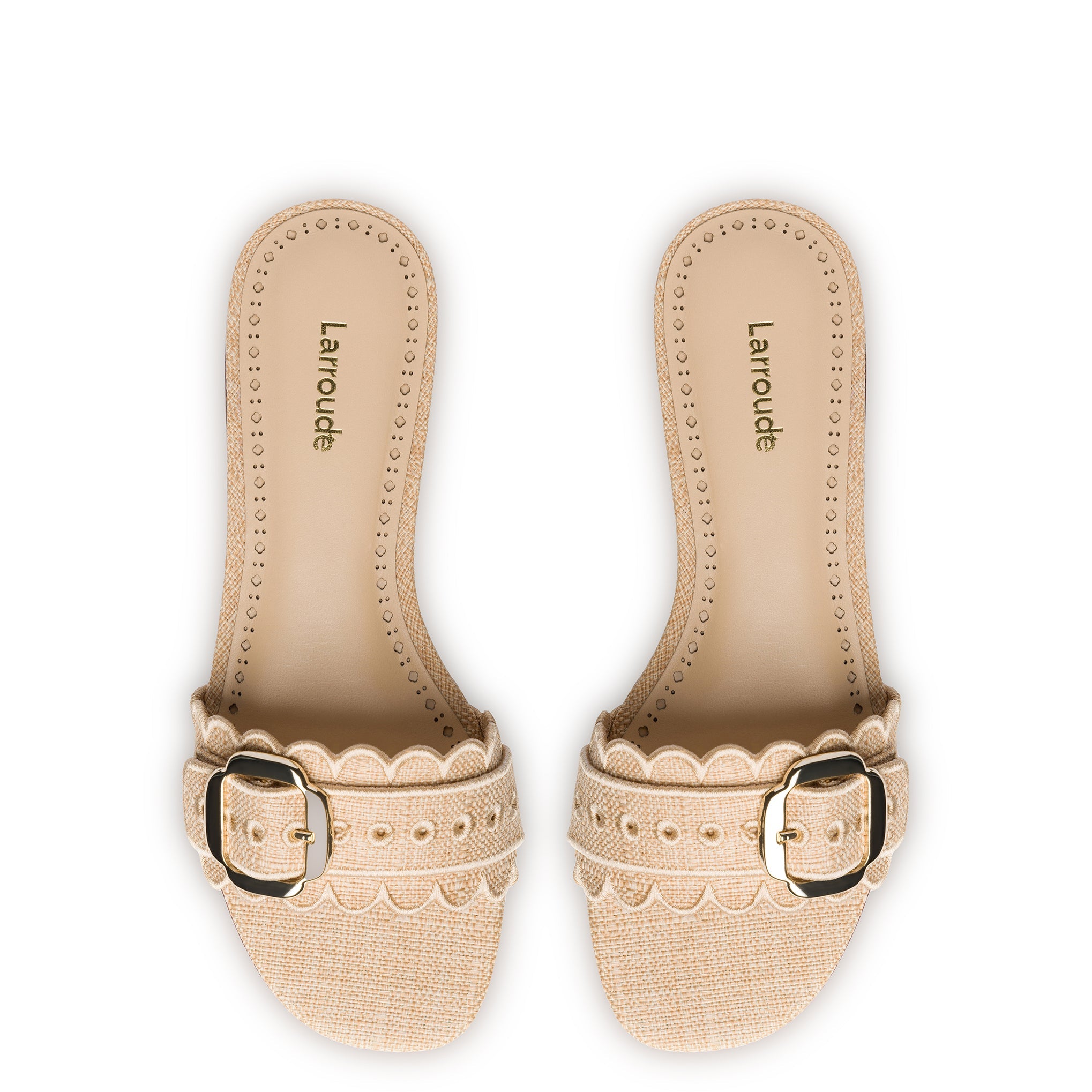 Ivy Broderie Flat Mule In Beige Raffia - Henry Duvall