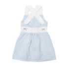 Henry Duvall girls Campell Dress in blue and white Seaside Stripe, a timeless summer dress with embroidered bow detail and open back straps