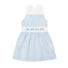 Henry Duvall Campbell Dress for girls in SeasideStripe, a classic summer dress featuring blue bow embroidery and a timeless sleeveless silhouette