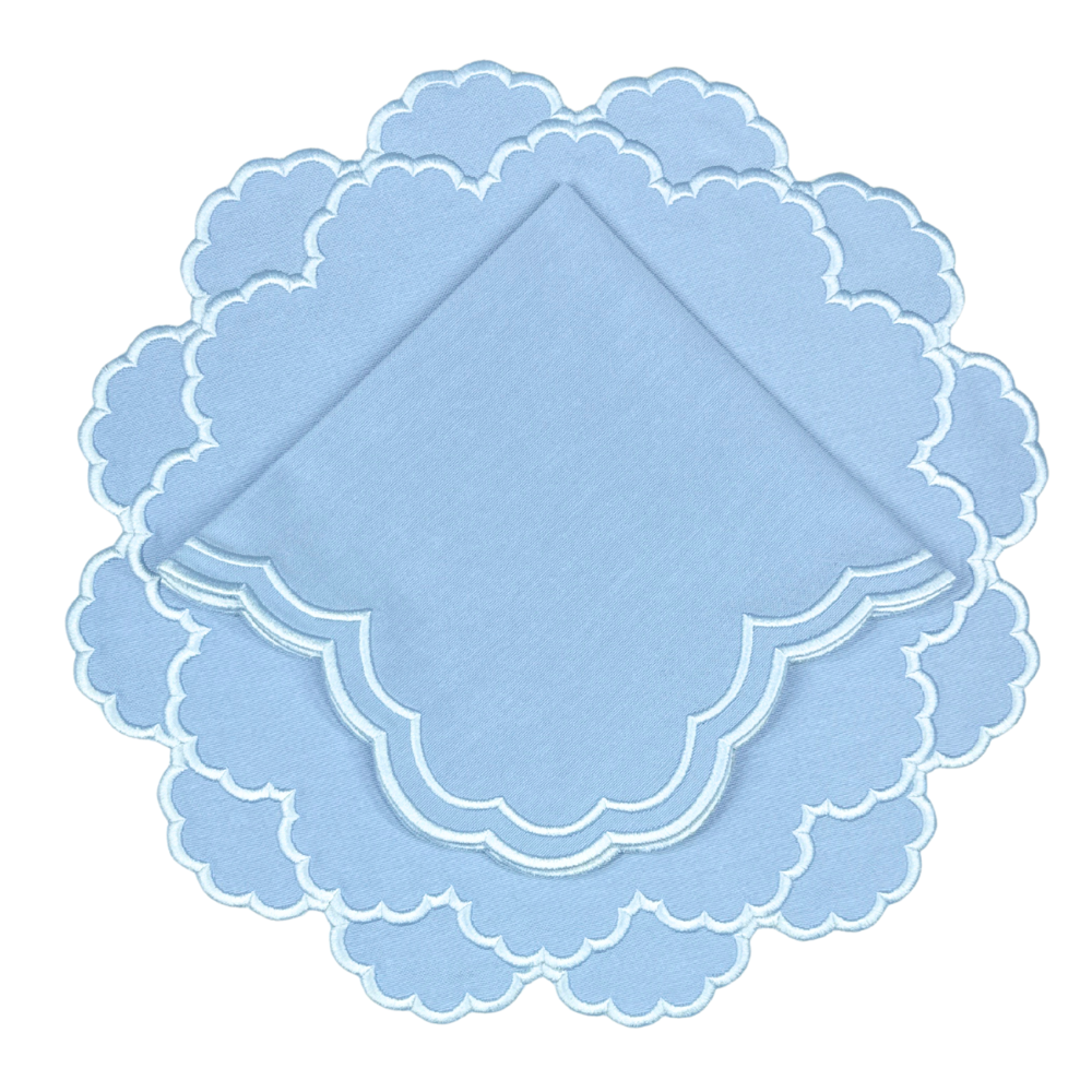 Light blue scalloped placemat on a white background