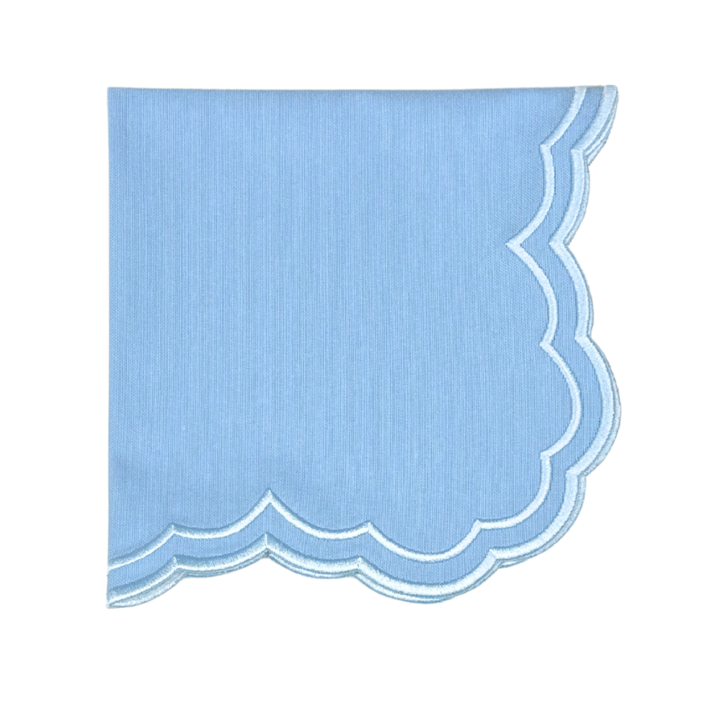 Light blue scalloped edge napkin on a white background