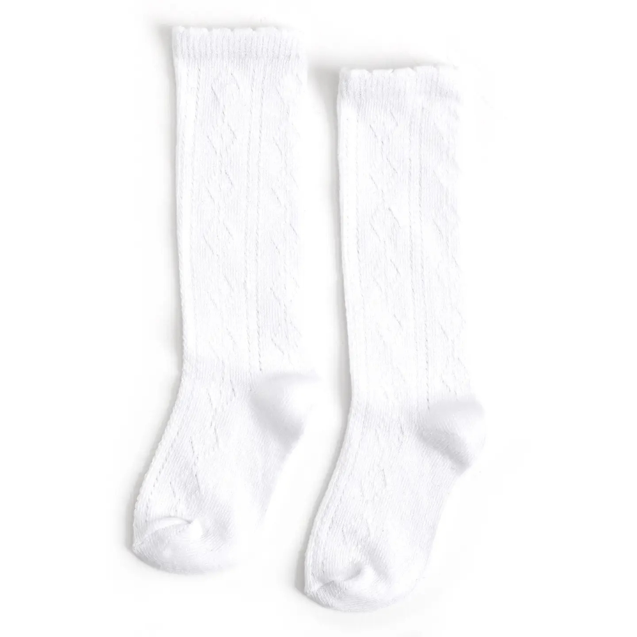 White Scalloped Diamond Knee Socks for girls and toddlers, classic knit knee-high socks to coordinate with Henry Duvall’s Fall Collection