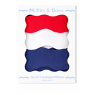 Set of 3 scalloped ribbons in red, white, and blue packaging on a white background