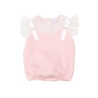 Henry Duvall Rosie Bubble for baby girls in pink piqué, a classic baby girls bubble with lace angel sleeves and satin bow details.