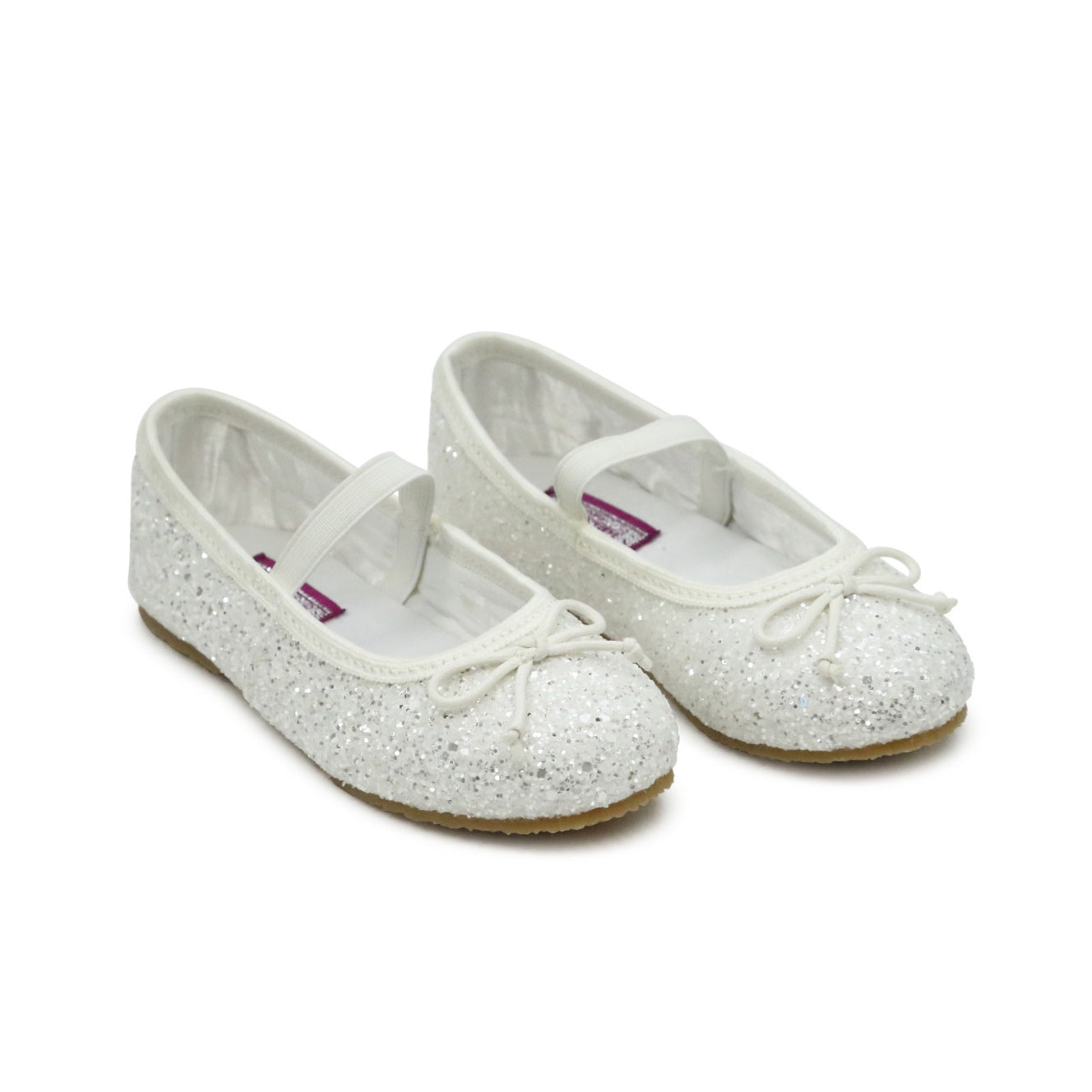 Girls glitter ballet flats by L’Amour with elastic strap and cushioned insole, perfect for parties, holidays, and pairing with Henry Duvall dresses