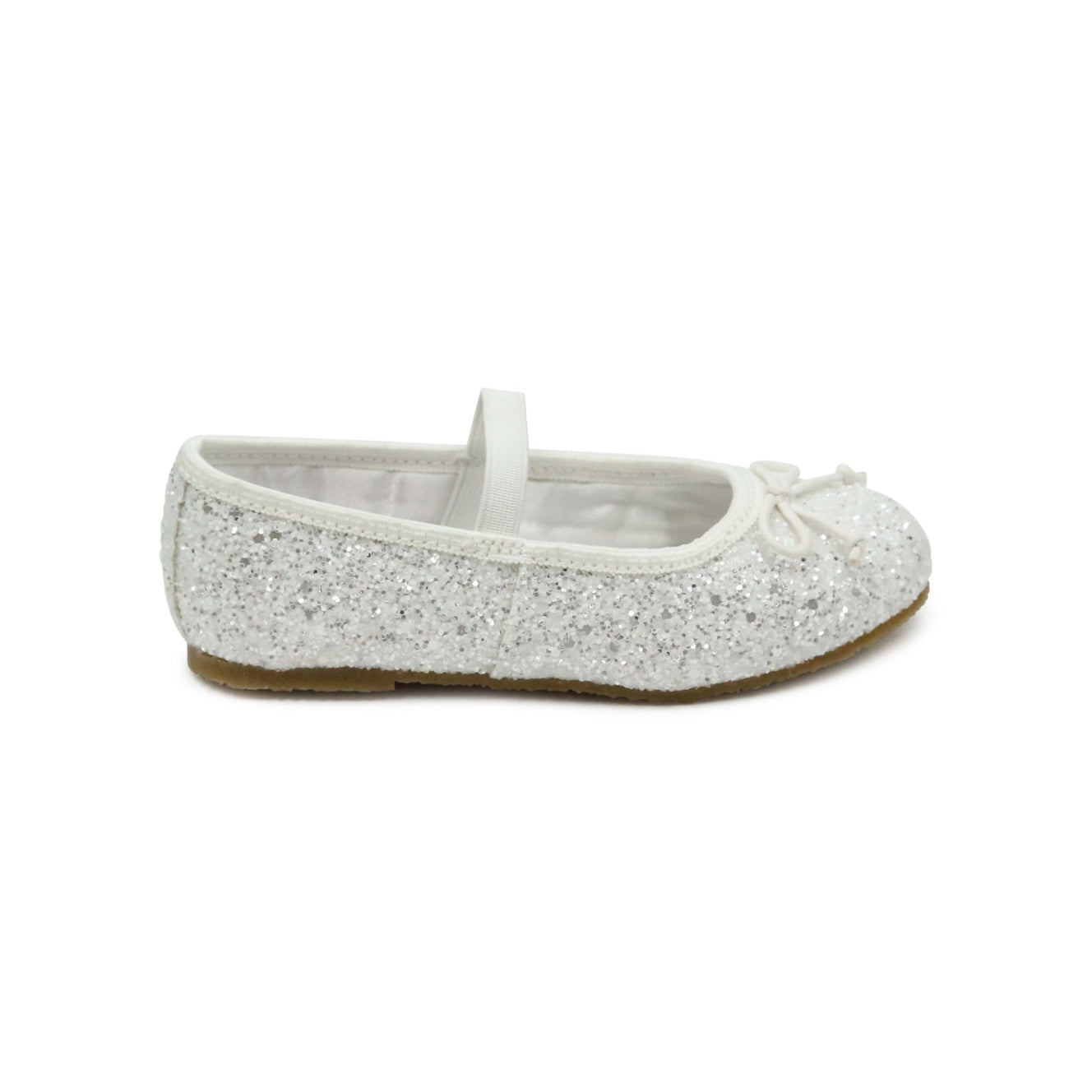 Girls glitter ballet flats by L’Amour with elastic strap and cushioned insole, perfect for parties, holidays, and pairing with Henry Duvall dresses